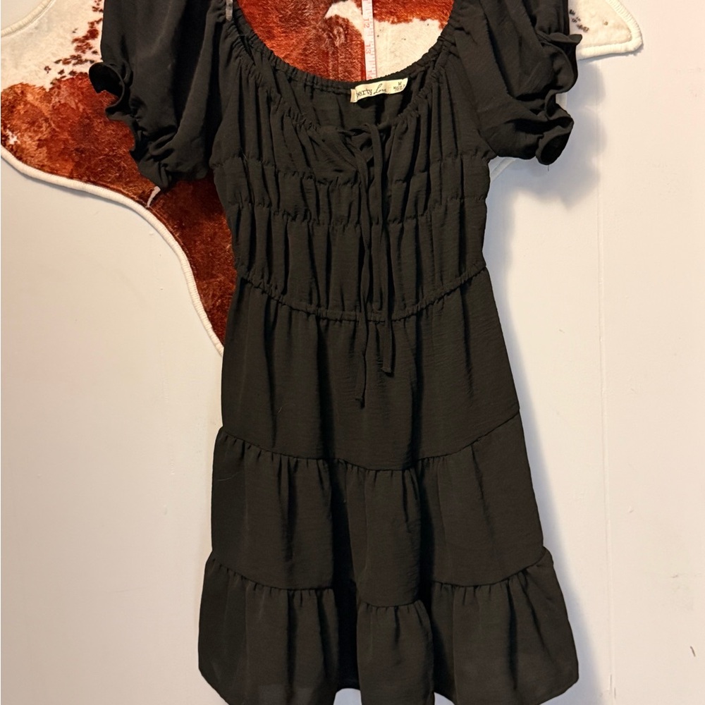 Liberty Love Black Tiered Mini Dress with Puff Sleeves